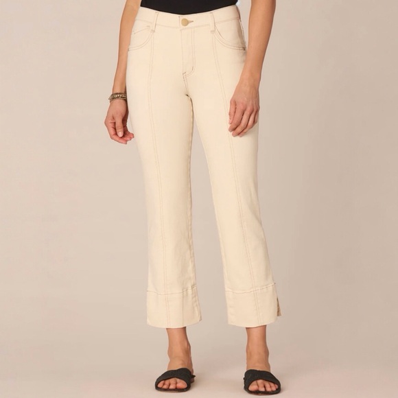 Democracy Pants - Democracy 2 AbSolution High Rise Center Seam Kick Flare Pants Side Slit Cream